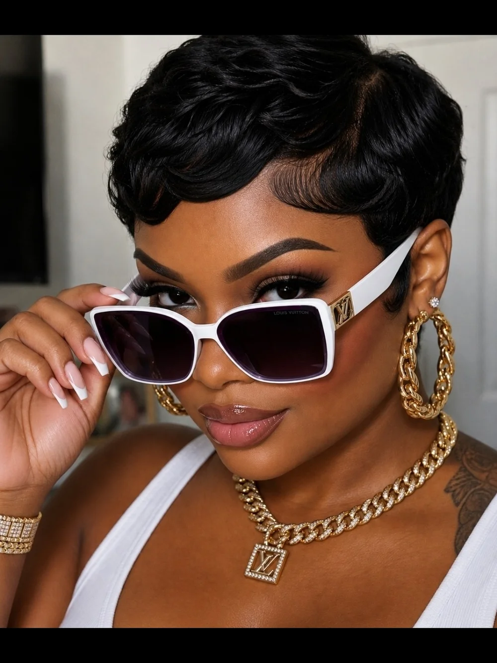 Louis Vuitton White Sunglasses with Gold LV Accent